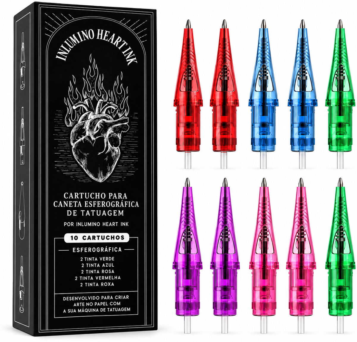 Kit com 10 Cartuchos de Caneta Esferográfica — Multicolorido